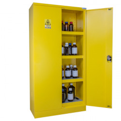 Tall, 2-door yellow hazardous materials safety cabinet