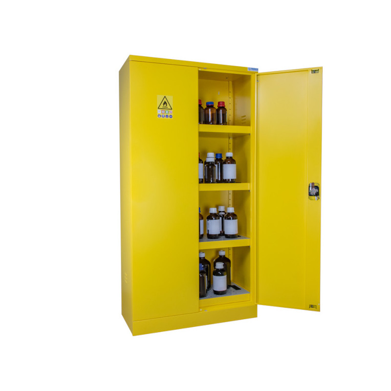 Tall, 2-door yellow hazardous materials safety cabinet