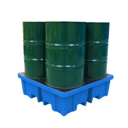 250-liter polyethylene spill containment tray for drums with PE grating