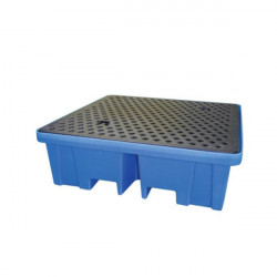 250-liter polyethylene spill containment tray for drums with PE grating