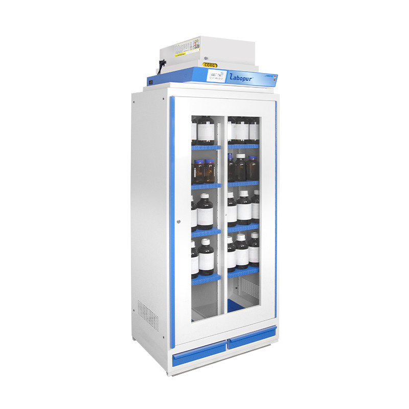 Glass-fronted safety cabinet for hazardous materials, 1 door, 2 compartments