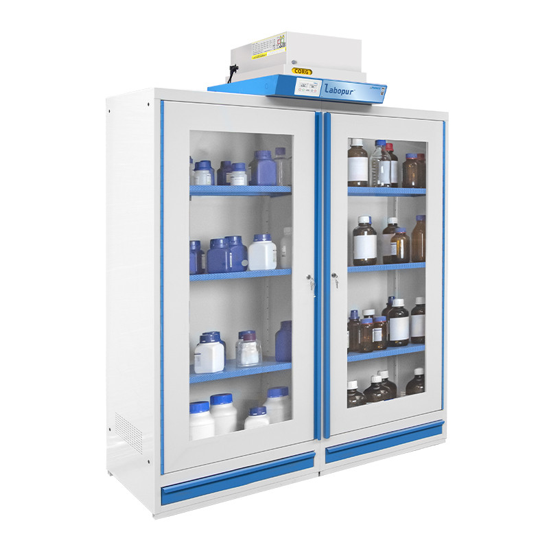 Glass-fronted safety cabinet for hazardous materials, 2 doors, 2 compartments