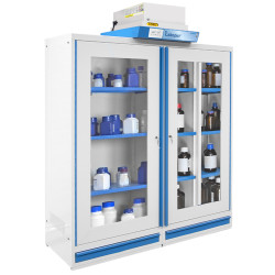 Glass-fronted safety cabinet for hazardous materials, 2 doors, 3 compartments