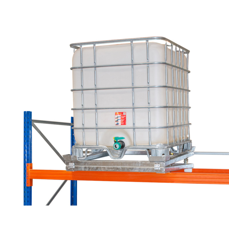 Tilting device for IBC rack, 1000-liter tank