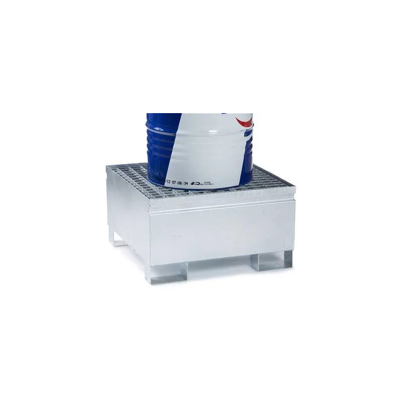 Galvanized steel spill containment tray for 1 200-liter drum