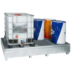 Retention tank for 2 IBCs, 1,000-liter GRV tanks, or 8 drums