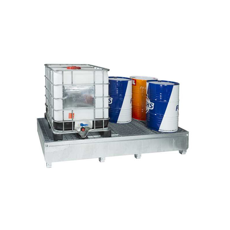 Retention tank for 2 IBCs, 1,000-liter GRV tanks, or 8 drums