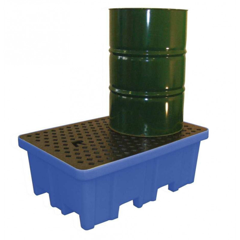 2-Drum Polyethylene Spill Containment Pan with Steel Grating