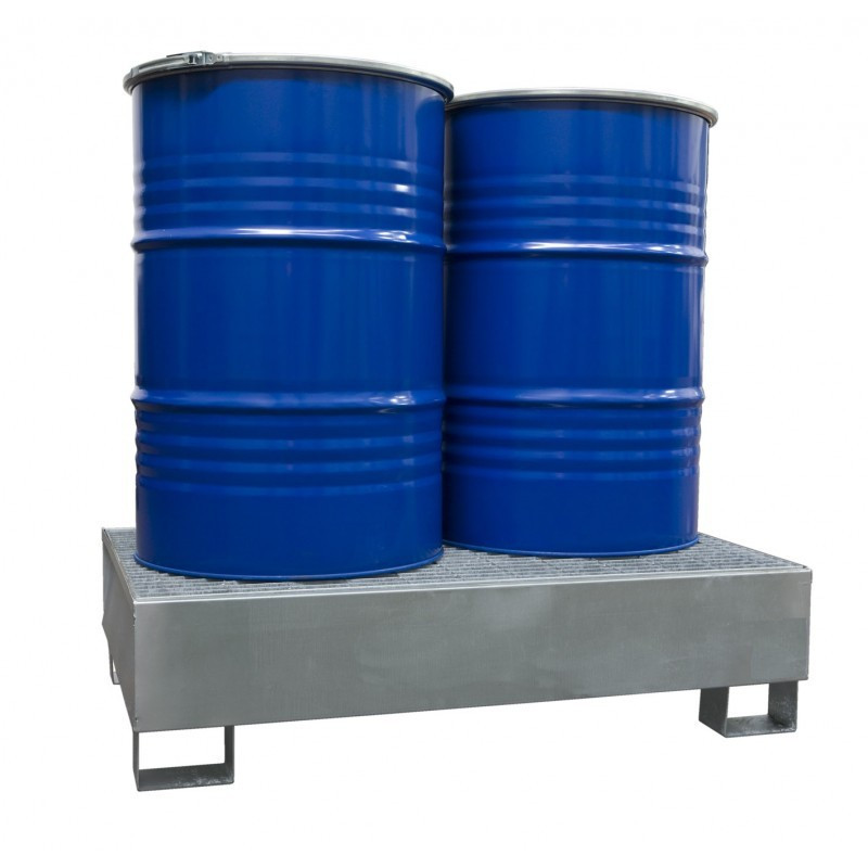 Bac de rétention acier 2 futs avec caillebotis Zingué Bac de rétention acier 2 futs avec caillebotis Zingué