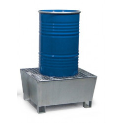 1-drum steel spill containment tray with galvanized grating
