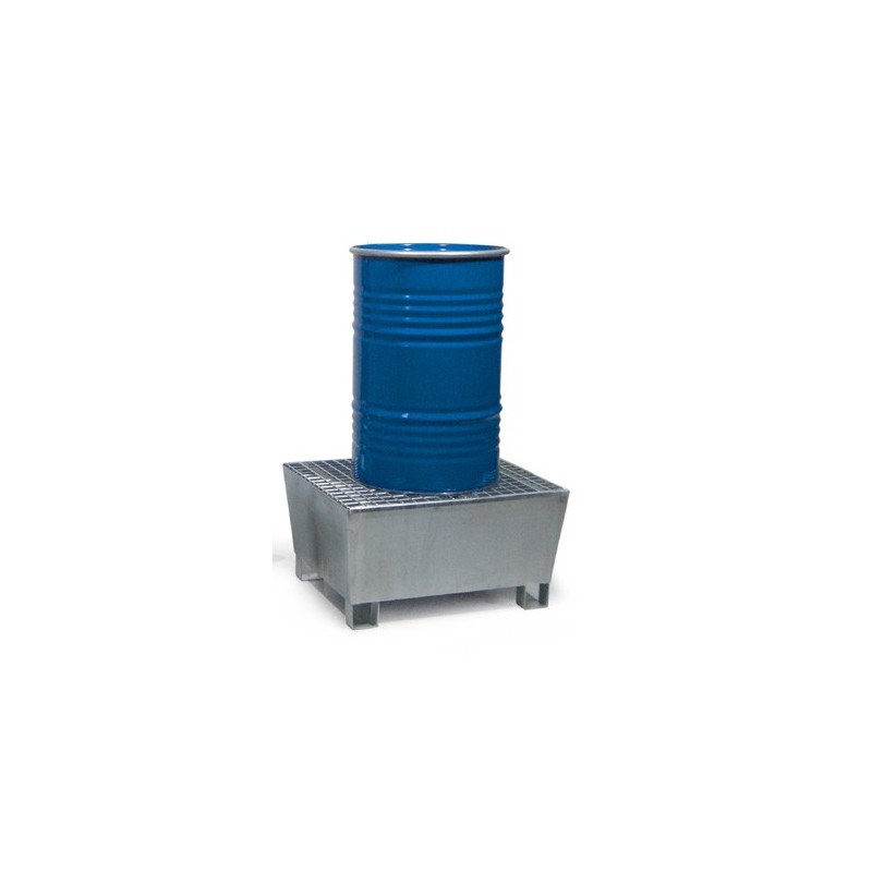 1-drum steel spill containment tray with galvanized grating